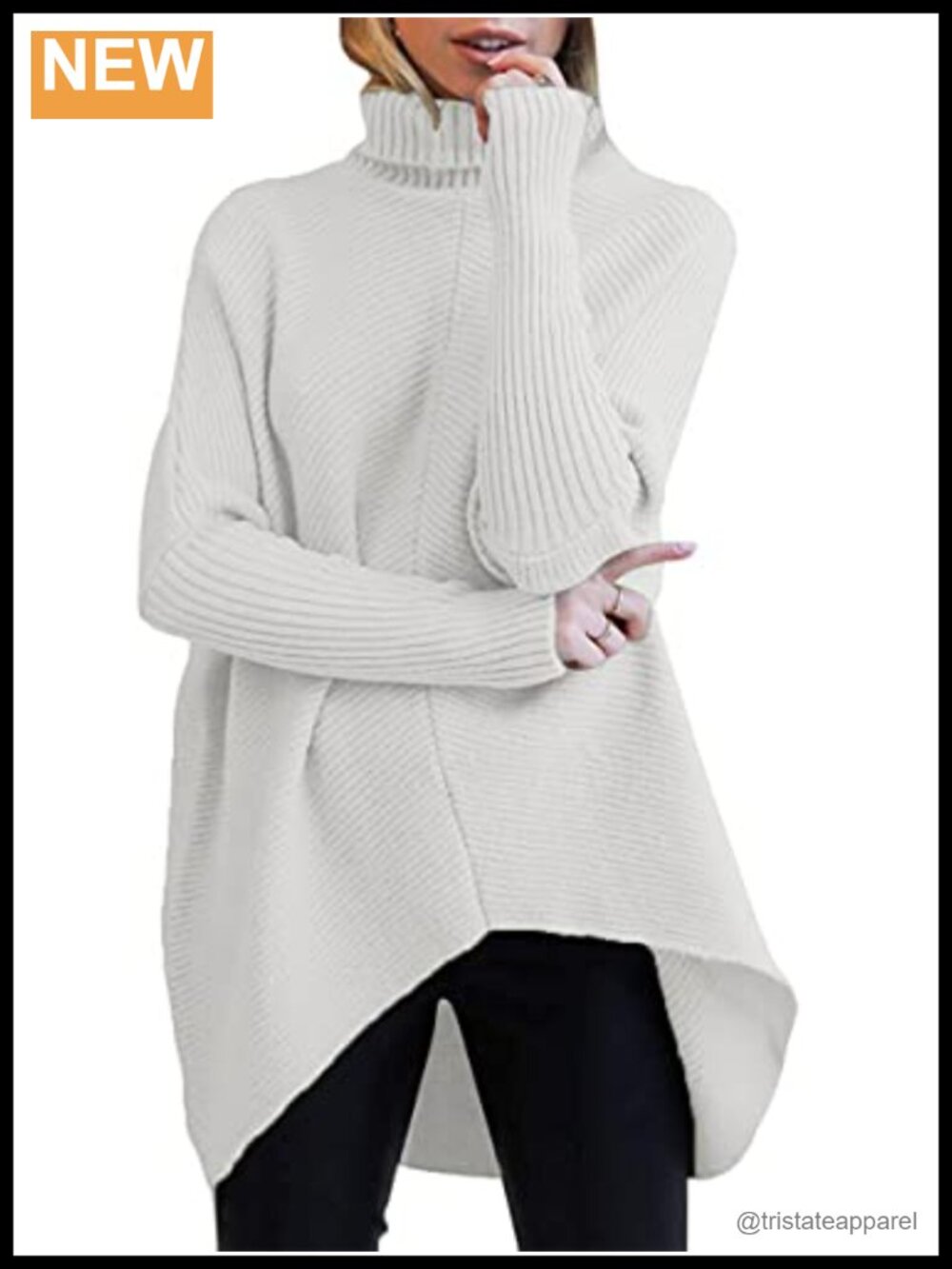 Oversized Turtleneck Batwing Sweater Ribbed Knit Tunic Pullover